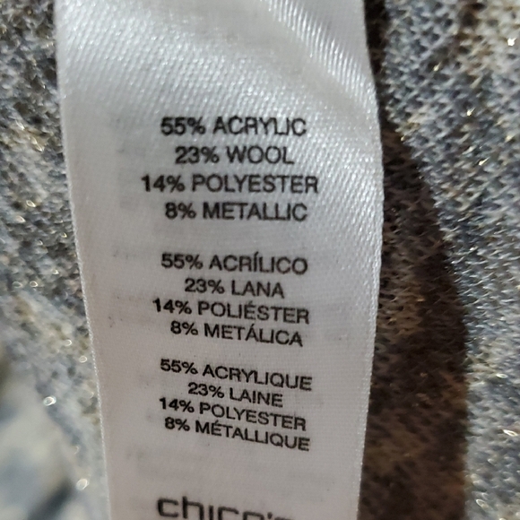 Chico's Gray and Cream Cardigan Sweater with Intricate Gold Shimmer Design - Picture 6 of 7